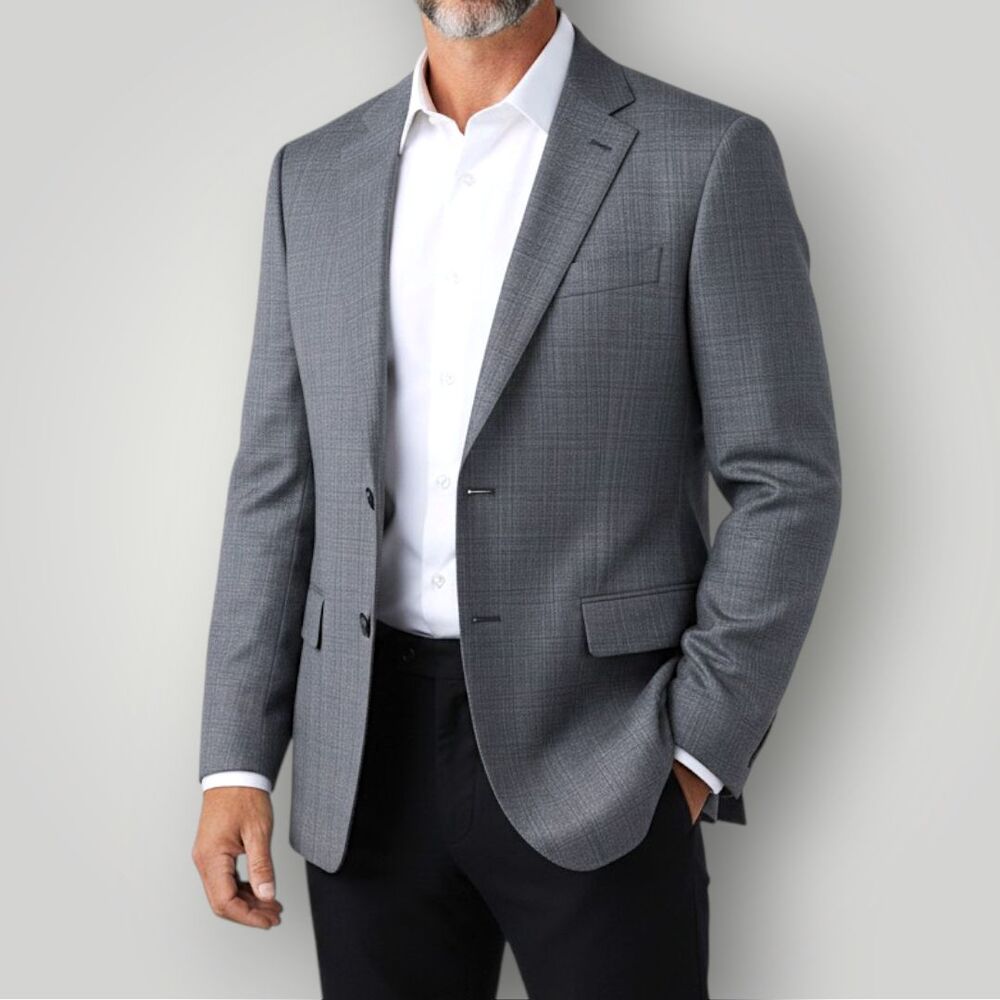 RALPH LAUREN Mens Blazer Sport Coat 2-Button Suit Jacket 44S Gray Wool Plaid